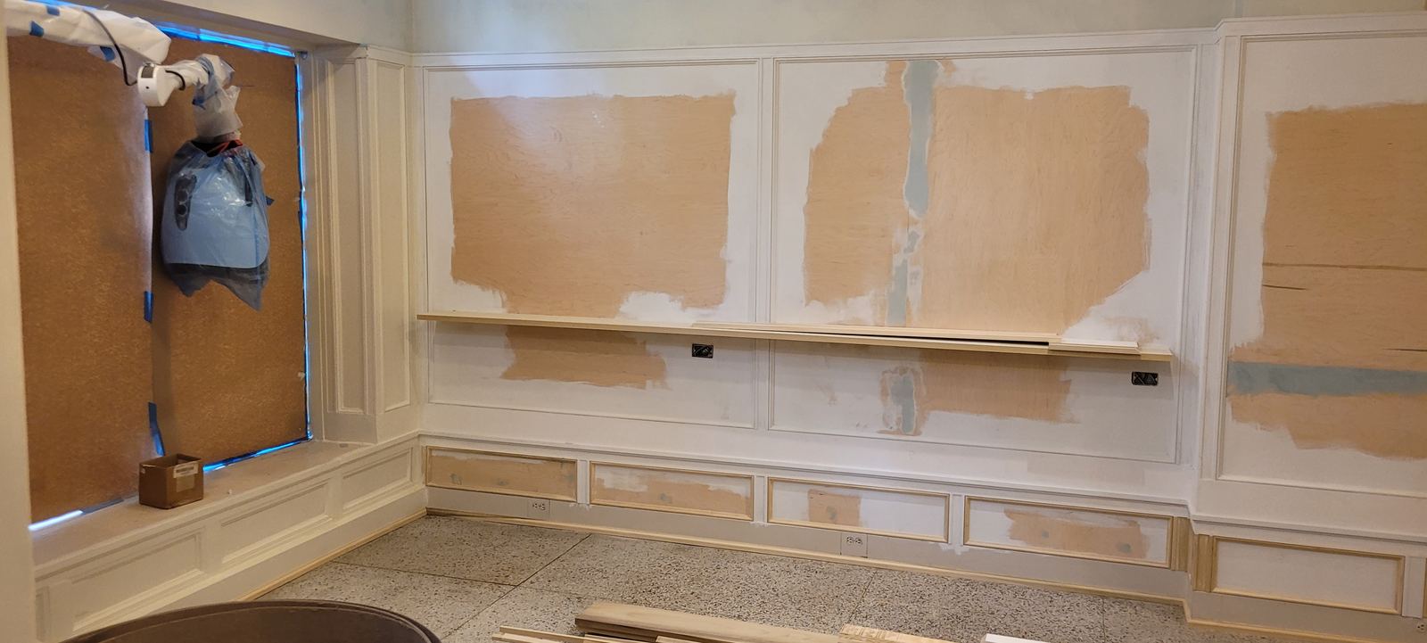 Detail of finished painted wall paneling